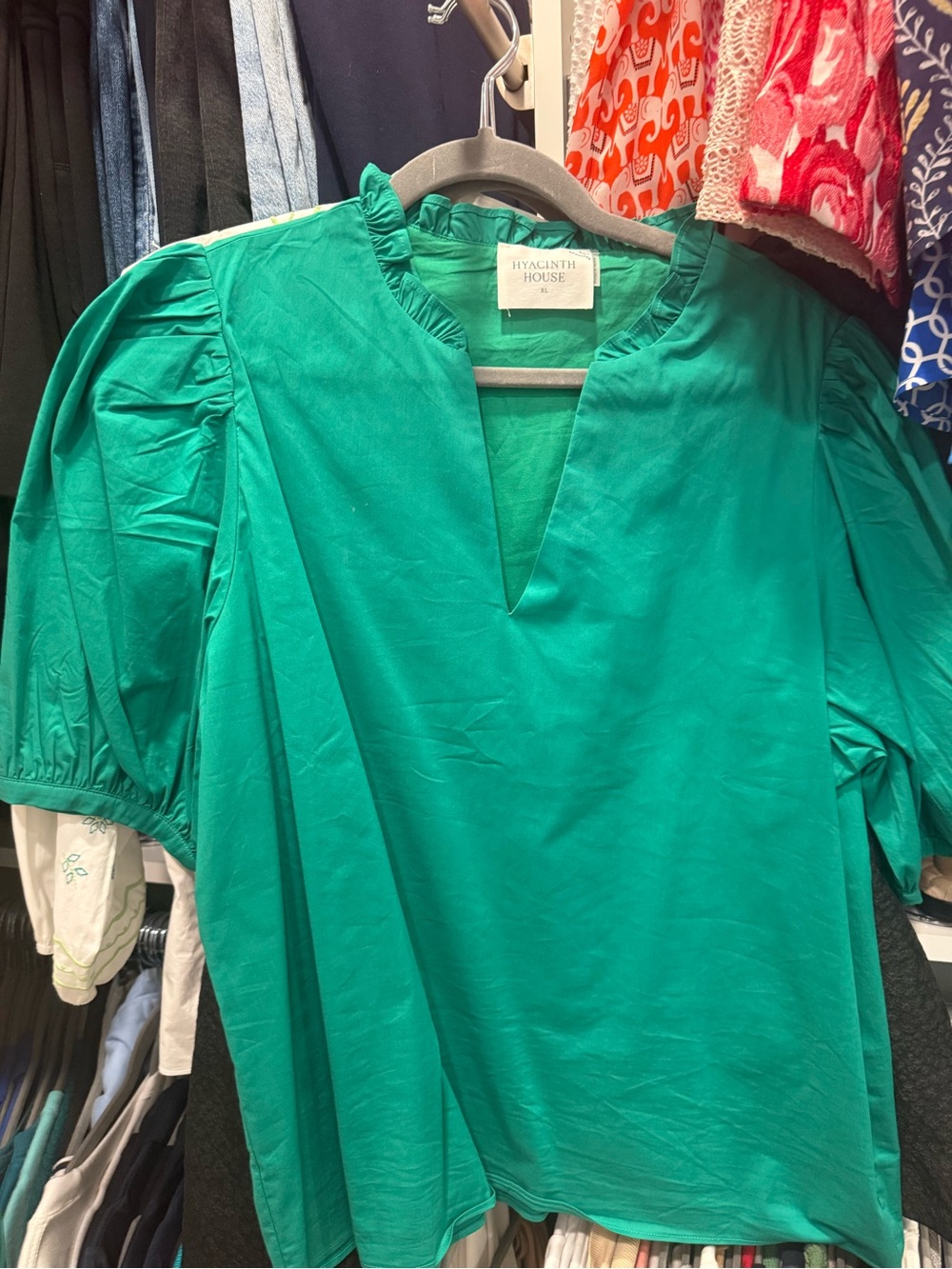 Hyacinth House Kelly Green Leigh Blouse Emerald Green Puff-Sleeve - Picture 2 of 4